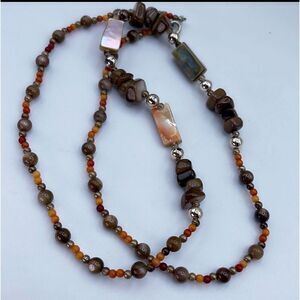 Vintage sterling silver Abslone & gemstone necklace.